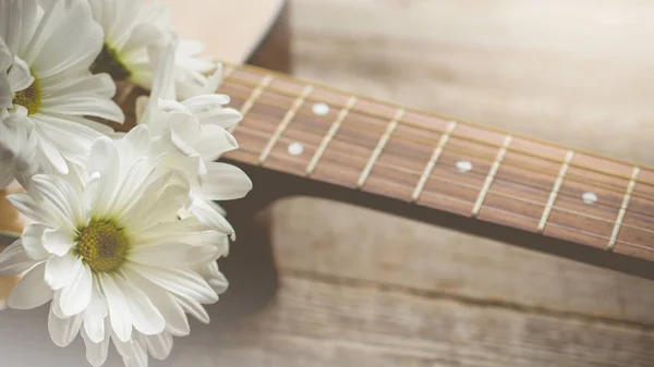 Sabah gevşeme ve beyaz papatya gitar ile rahat Rural için