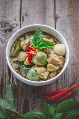 Tay yeşil köri tavuk. Ünlü Tay geleneği gıda. Görüntü için 