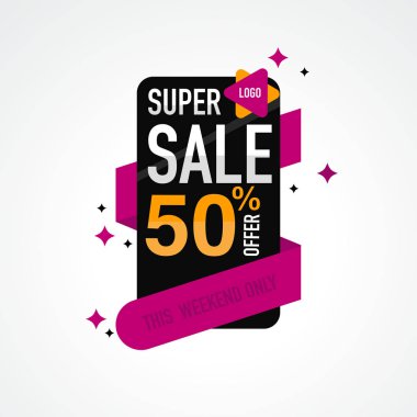 Süper Satılık kutsal kişilerin resmi satış ve özel fırsat. % 50 indirim. Vektör çizim. Tema rengi.