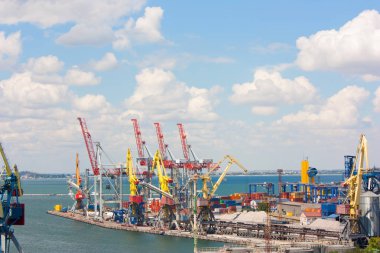 Vinçler ve kapsayıcılar deniz kargo limanında