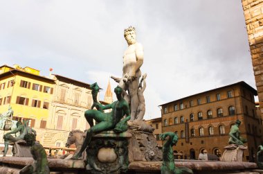 Firenze, İtalya - 06 Şubat 2017 - ünlü Neptün Çeşmesi 