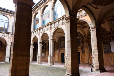 Bologna, İtalya-08 Şubat 2017: Archiginnasio Sarayı, Unive