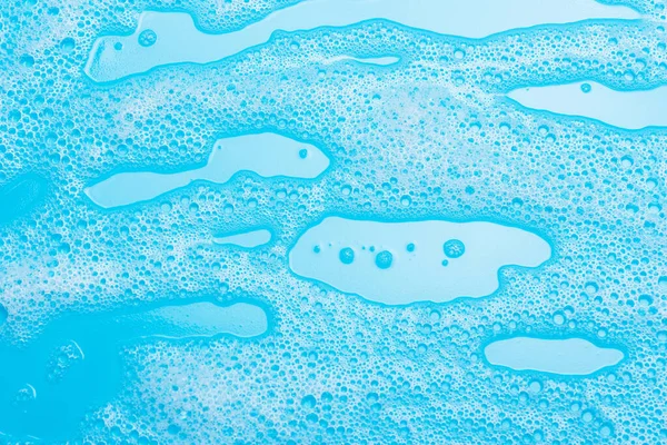 Espuma Detergente Shampoo Bolhas Sabão Fundo Azul Conceito Limpeza Limpeza — Fotografia de Stock