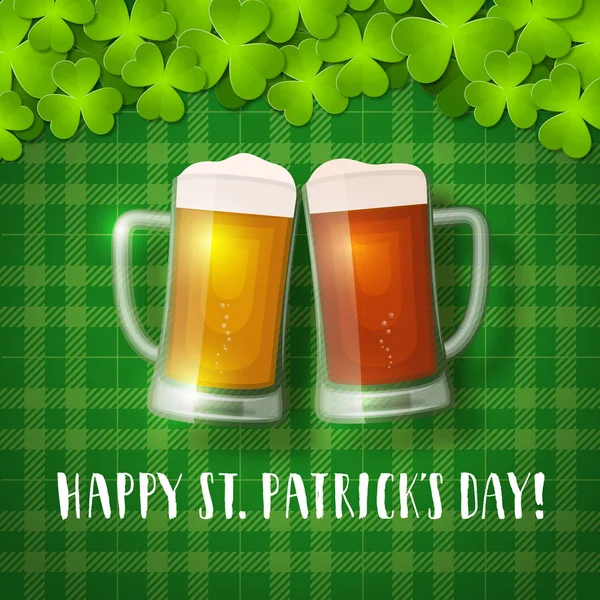Tasses à bière St. Patrick sur fond damier — Image vectorielle