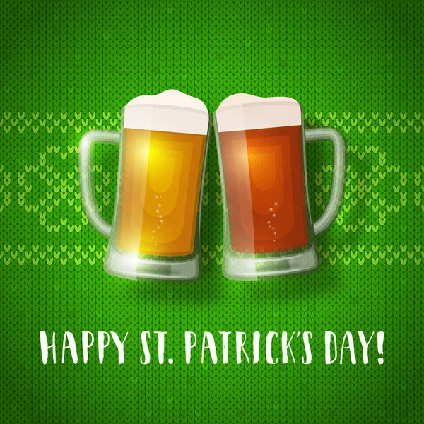 St. patrick 's bierkrüge auf strickmuster. — Stockvektor