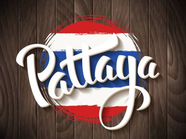 Pattaya vektör yazı ve Tayland ulusal bayrak