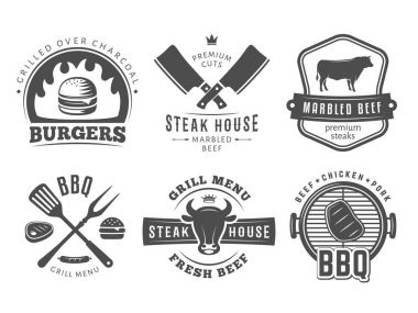 Barbekü, hamburger, ızgara rozetleri.