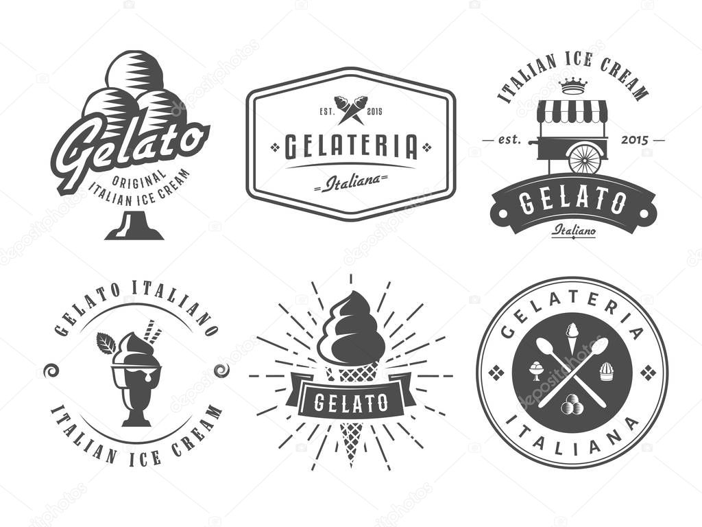 Set of gelato badges. Vector italian ice cream labels. Retro logos for cafeteria or bar.