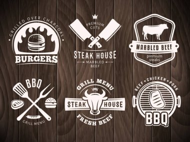 Barbekü, hamburger, ızgara rozetleri.