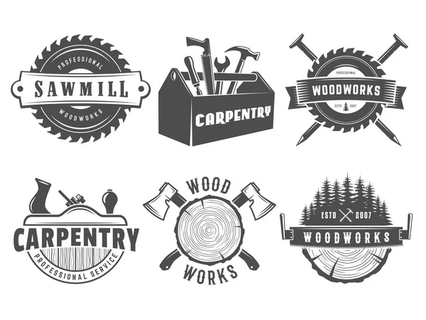 Μαραγκοί και ξυλουργικές εργασίες λογότυπα. — Διανυσματικό Αρχείο