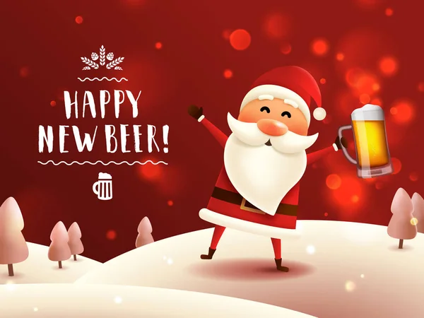 Santa Borracho Con Taza Cerveza Tarjeta Felicitación Año Nuevo Cartel — Vector de stock