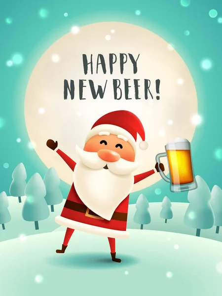 Tarjeta Felicitación Año Nuevo Cerveza Santa Borracho Con Taza Cerveza — Vector de stock