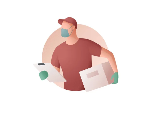 Delivery Man Medical Protective Mask Holding Box Delivery Service Prevention Stock Illustration
