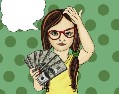 Küçük kız parayı elinde tutar. Para yansıtacak şekilde. 