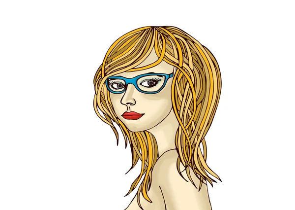 Hermosa chica con el pelo rubio con gafas. Dibujo.Retrato —  Fotos de Stock