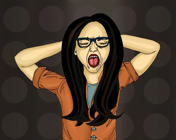 Mujer enojada gritando fuerte. Boca bien abierta. Rasga el cabello —  Fotos de Stock