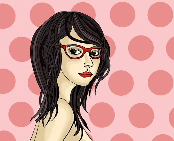 Schönes Mädchen mit dunklen Haaren, das eine Brille trägt. Zeichnung. Porträt — Stockfoto