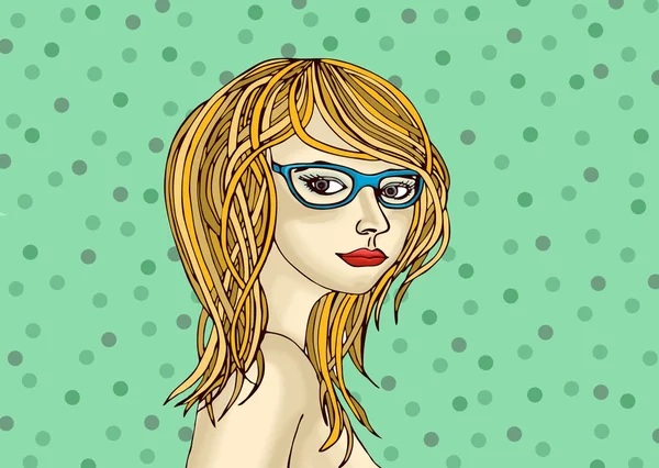 Gyönyörű lány, szőke haj, szemüveg. Drawing.Portrait — Stock Fotó