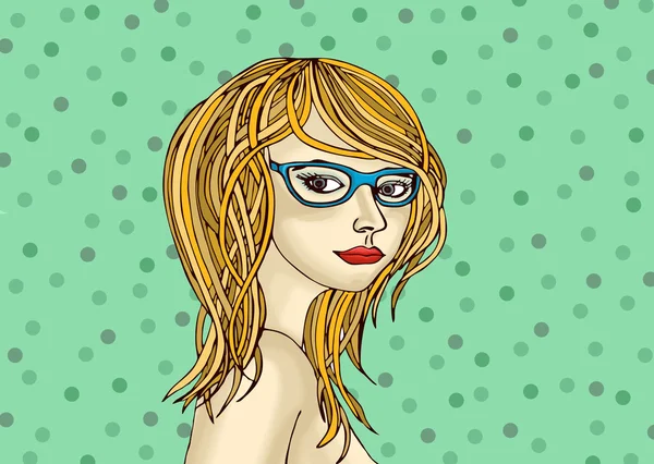 Belle fille aux cheveux blonds portant des lunettes. Dessin. Portrait — Photo