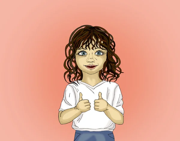 Szczęśliwa dziewczynka pokazuje gest klasy. Portret dziecka — Zdjęcie stockowe