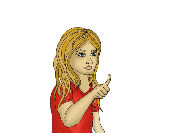 Menina bonita mostrando o gesto polegares para cima. Retrato de uma mulher — Fotografia de Stock