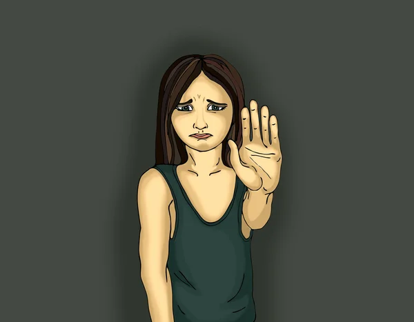 Angry and unhappy girl showing hand sign enough.against violence — стоковое фото