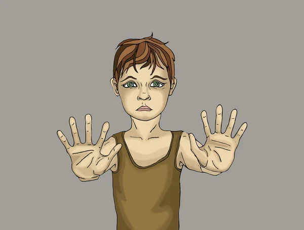 Positive young boy showing his hands. He stretched his arms — Stock Photo, Image