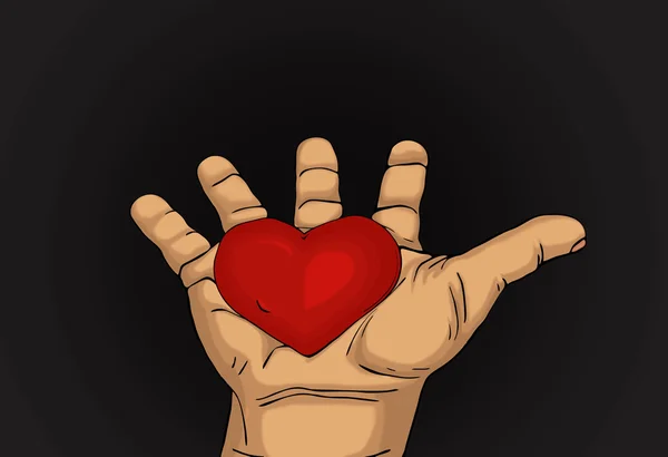 Red heart in the hand. Palms open. — Stock Photo, Image