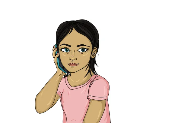 Petite fille parlant au téléphone tout en tenant un mobile — Photo