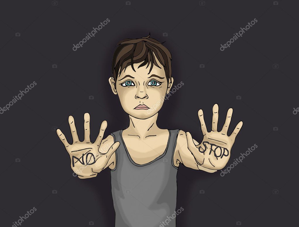 Traurige junge signalisiert Hand Gewalt und Schmerz zu stoppen — Stockfoto