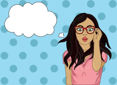 Sürpriz gözlüklü kız. Pop sanat tarzı. Vay canına. Güzel seksi 