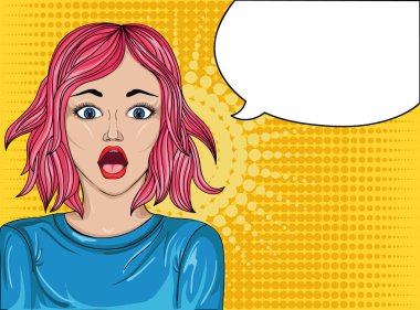 Kız şaşırmış. Pop sanat tarzı. Vay canına. Güzel seksi kadın