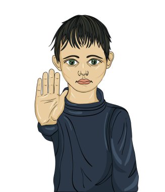 Kızgın ve mutsuz bir çocuk el işaret yeterince gösteren. Kadına yönelik şiddet
