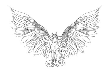 Güzel at yelesi ve kanatlar ile. Pegasus. Vektör çizim