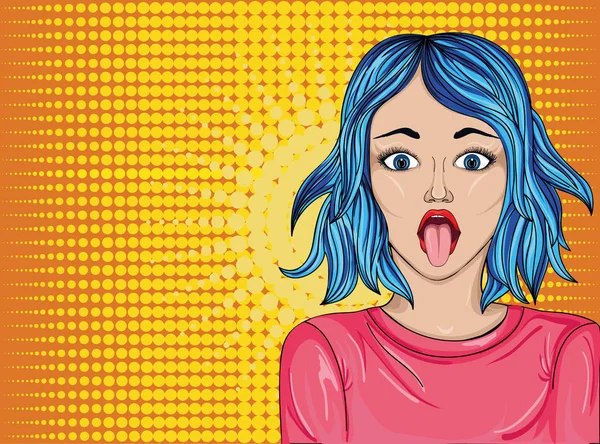 La chica sacó la lengua. Se burla. Ilustración Pop Art . — Archivo Imágenes Vectoriales