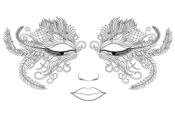 Женское лицо в маске цветов. Векторная иллюстрация . — стоковый вектор