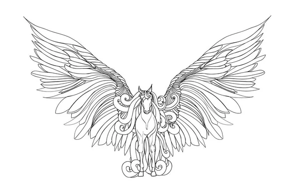 Magnifique Cheval avec crinière et ailes. Illustration vectorielle — Image vectorielle