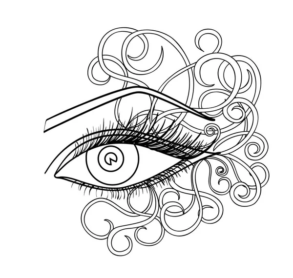 Drawn eye.Graphic style. Black contour.  illustration