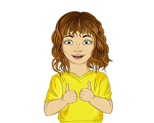 Boldog kis lány megmutatja gesztus osztály. A baba portré — Stock Vector