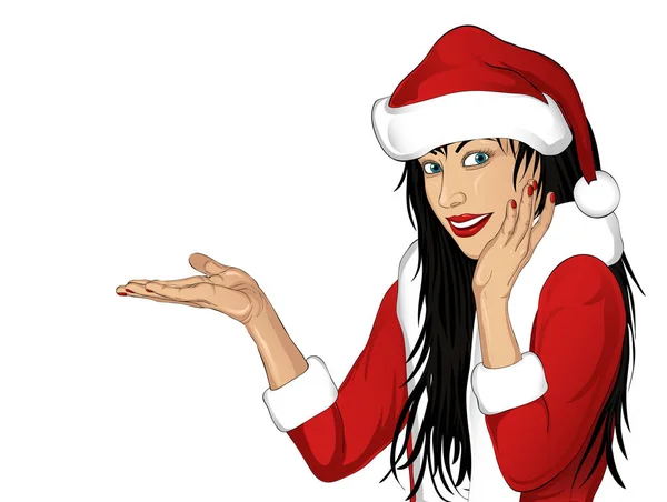 Lyckligt leende kvinna i jultomten jul kostym. Vektor — Stock vektor