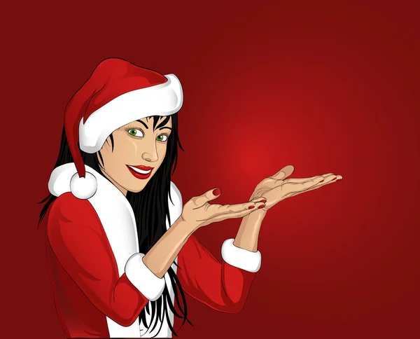 幸せな笑みを浮かべて女サンタ クロースのクリスマス コスチュームです。ベクトル — ストックベクタ