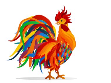 Horoz. Vektör. Renkli gökkuşağı. Sembol 2017.Isolated horoz
