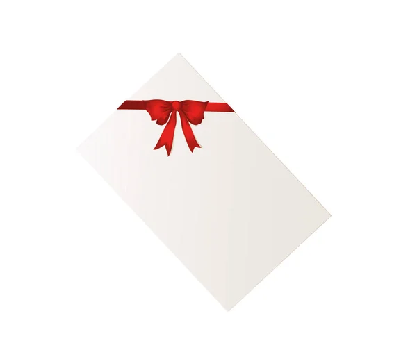Gift card tied with a red ribbon with a beautiful bow. Vector. — Stock Vector