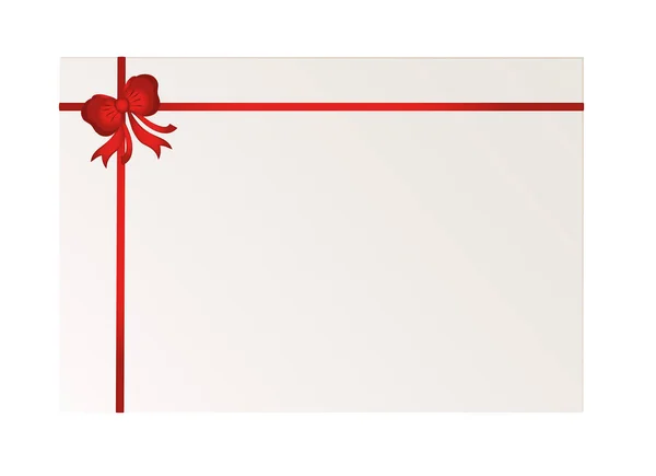 Tarjeta de regalo atada con una cinta roja con un hermoso lazo. Vector . — Vector de stock