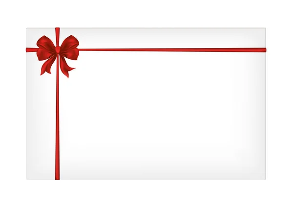 Carte cadeau attachée avec un ruban rouge avec un bel arc. Vecteur . — Image vectorielle