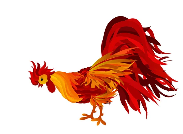 Rooster mirando hacia abajo. Vector. Rojo. Símbolo 2017 . — Archivo Imágenes Vectoriales