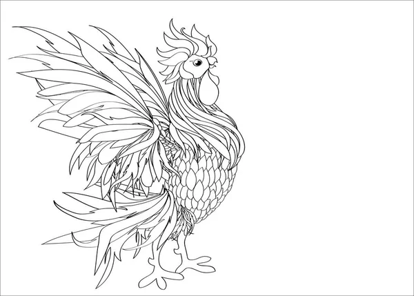 Rooster. Vector. Monochrome. Black and white graphic style. — Stock Vector