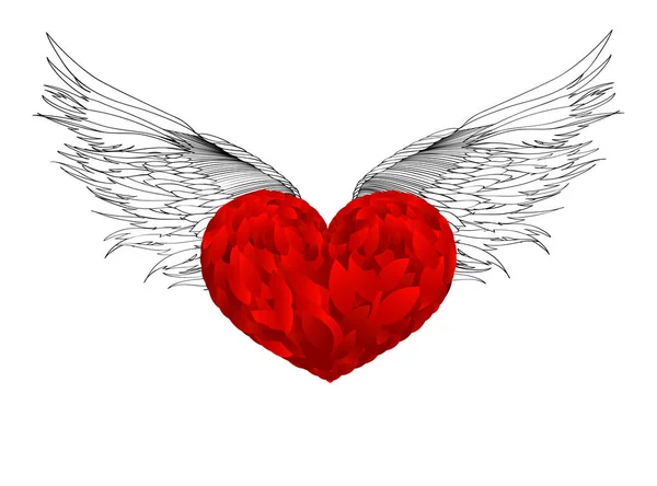 Ontwerp rood hart met vleugels. Vector. Geïsoleerd op een witte pagina — Stockvector