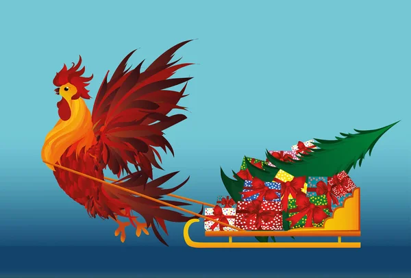 Chariot porte-bonheur avec cadeaux et sapin de Noël. Vecteur . — Image vectorielle