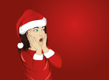 Vay canına. Kız Noel Baba kostümlü çok şaşırdım. Vektör